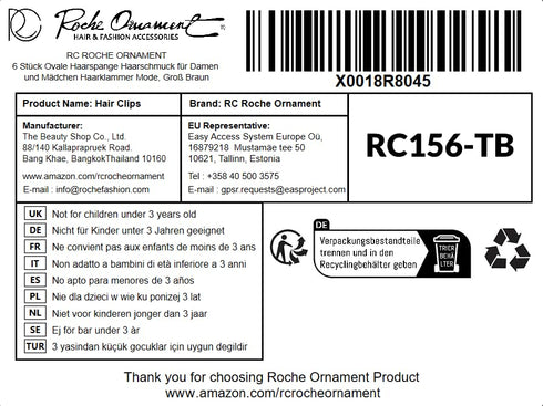 RC ROCHE ORNAMENT 6 Pcs Lay Flat Claw Hair Clips - Women Curved Side Opening Slide Comb Strong Hold No Slip Grip