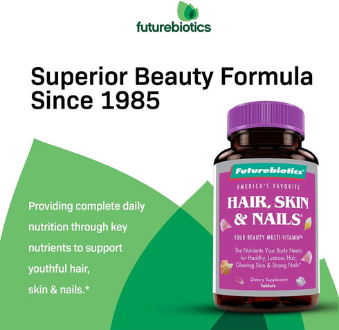 Futurebiotics Hair, Skin & Nails Beauty MultiVitamin with Biotin, 180 Tablets for Healthy Hair and Nail Support