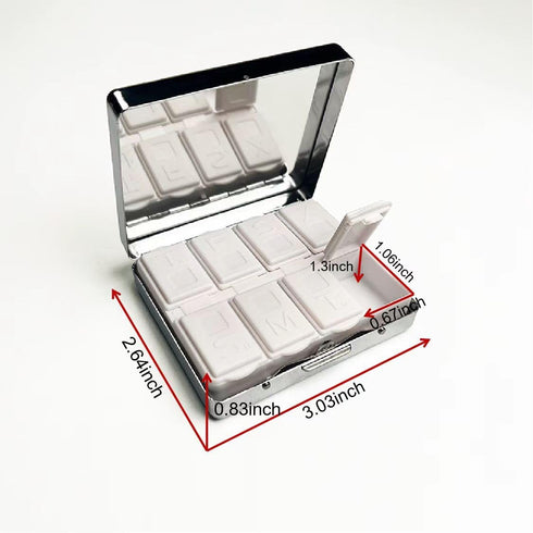 Marbel Stone 7 Days Pill Organizer, Chromed Shiny Silver Rectangle Pill Box with Mirror, 8 Separate Compartments