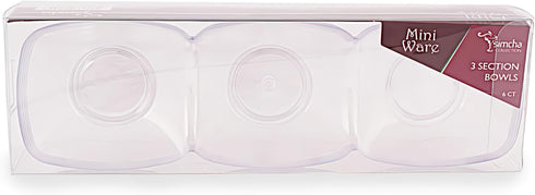 MiniWare 3 Section Bowls Clear, 6 Count, Durable BPA-Free Plastic for All Occasions