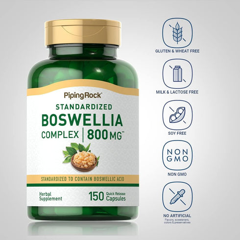 Piping Rock Boswellia Serrata Extract Capsules | 800mg | 150 Count | Non-GMO, Gluten Free with Boswellic Acid Supplement