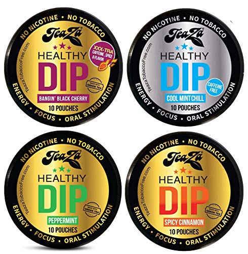 Teaza Herbal Energy Pouch Variety Bundle - 4 Packs: Cool Mint Chill, Banging Black Cherry, Peppermint, Spicy Cinnamon