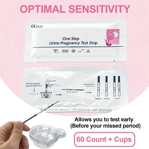 Reroon 60 Count 99% 60 Pregnancy Test HCG Strips for Fertility Women | Home Early Detection Pregnancy Kits with Over