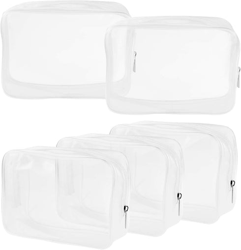 5 Pack TSA Approved Clear Cosmetics Bag, Waterproof Makeup Pouch for Travel, Bathroom, and Organizing, Large, White