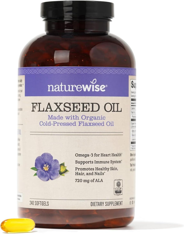 NatureWise Flaxseed Oil 1200mg - 240 Softgels for Heart Health, Organic, Cold Pressed, Non-GMO