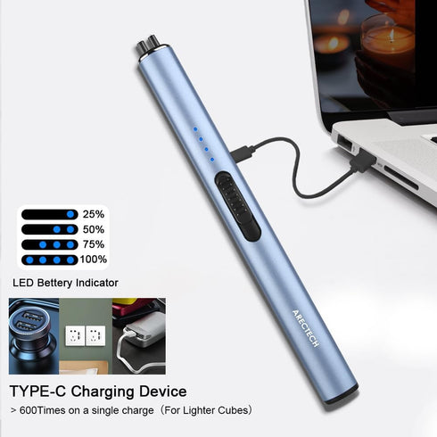 ARECTECH Electric Candle Lighter Rechargeable Arc Plasma Lighters for Kitchen Camping Christmas Type-C Blue