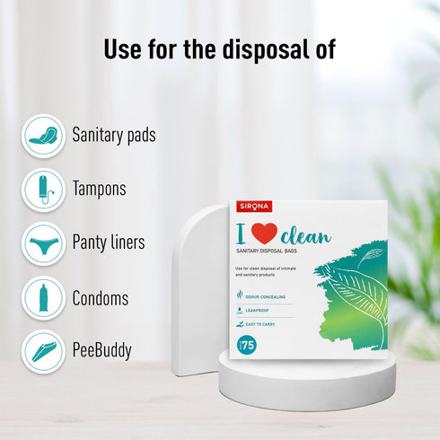 Sirona Personal Disposal Bags, 75 Bags for Discreet Tampons, Sanitary Pads, Panty Liners, Menstrual Care Products