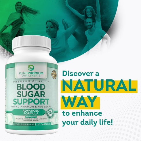 PurePremium Blood Sugar Support Supplement - Cinnamon Capsules with Bitter Melon, Mulberry, Zinc, Biotin, Vitamin C,