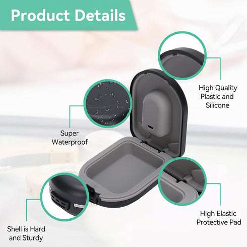 Waterproof Behind-the-Ear Hearing Aid Case, Portable Drop Resistant Storage Box for Hearing Aids, 6.5 x 5 x 2.5cm