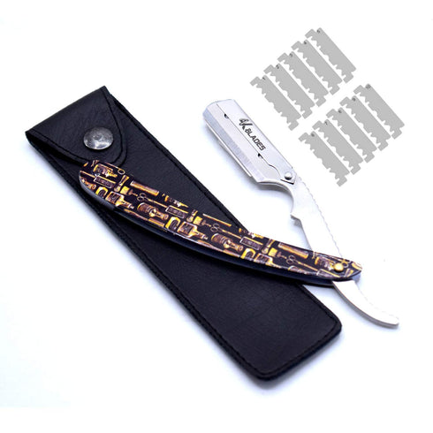 Professional Barber Straight Edge Razor, Stainless Steel Safety Blade for Close Shaving, Includes 10 Sharp Blades
