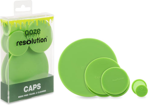 RESLUTION Ooze (1 2 Resolution Glass Cleaner Caps Large, Small, Black/Green Bundle) Silicone Stretch Caps - Universal