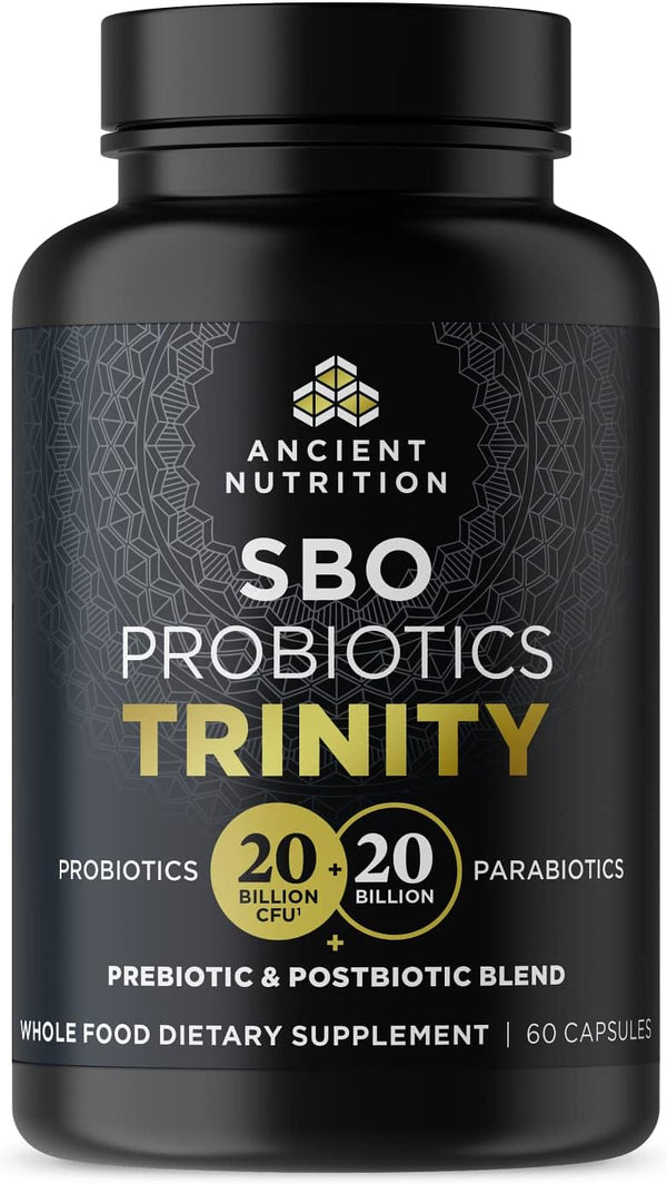 Ancient Nutrition SBO Probiotic Trinity Daily Care - 40 Billion Blend of Prebiotics, Probiotics, Postbiotics - 60 Count