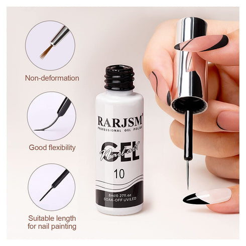 RARJSM Nail Art Gel, Liner Gel Polish Set 2Pcs, Black White Nail Design Polish for Home Salon DIY Manicure