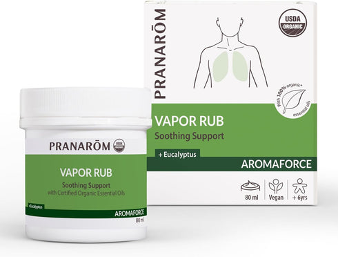 Pranarom USDA Certified Organic Vapor Rub 80ml - Eucalyptus, Rosemary, & Thyme for Congestion Relief