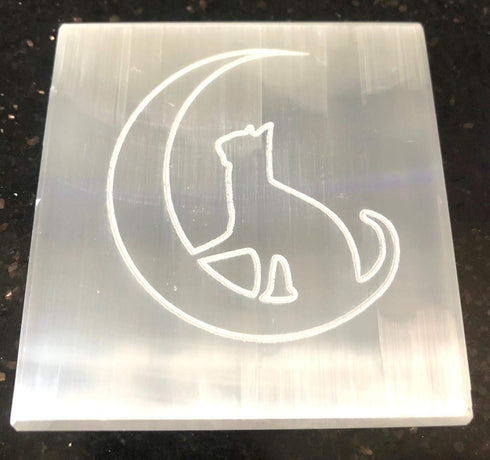Handcrafted crystalmiracle Selenite 3 Inches Square Etched Charging Reiki Plate – Crystal Healing Feng Shui Gift for