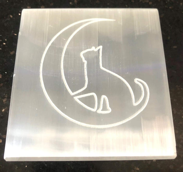 Handcrafted crystalmiracle Selenite 3 Inches Square Etched Charging Reiki Plate – Crystal Healing Feng Shui Gift for