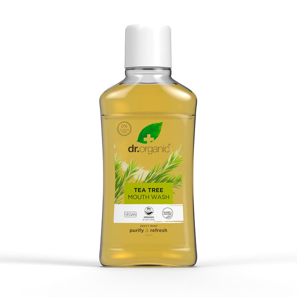 Dr. Organic Tea Tree Mouthwash, 500ml for Fresh Breath