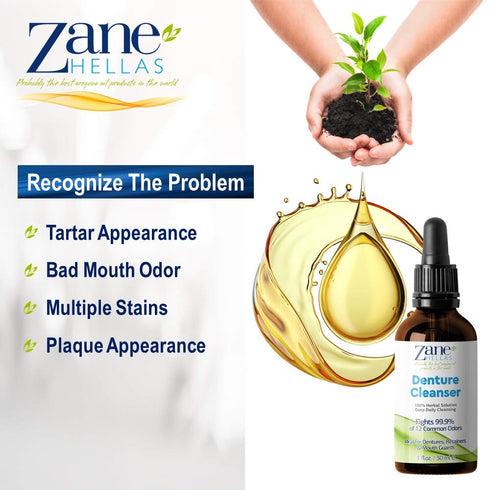Zane Hellas Denture Cleaner with Oregano Oil, 1 fl.oz.-30ml for Plaque and Tartar Removal