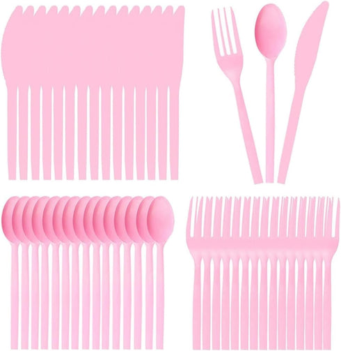 UTXHWL 120 Pack Pink Plastic Silverware Set, Disposable Forks Spoons Knives (40 Each),