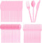 UTXHWL 120 Pack Pink Plastic Silverware Set, Disposable Forks Spoons Knives (40 Each),