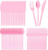 UTXHWL 120 Pack Pink Plastic Silverware Set, Disposable Forks Spoons Knives (40 Each),