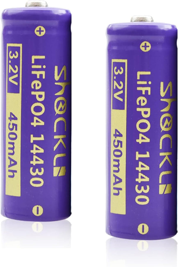 Shockli 14430 3.2V 450mAh LiFePO4 Rechargeable Solar Battery for Outdoor Garden Light, 2-Pack