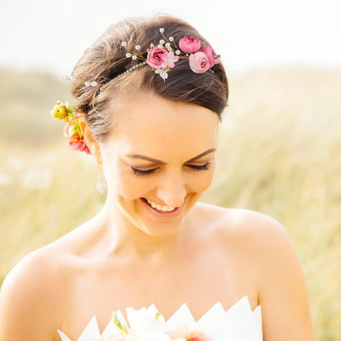 Lurrose 4pcs Clip Decorations for Hairpins, Rhinestone Floral Headwear, Pink Crystal Gold Clips for Women