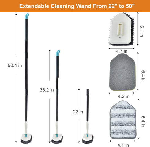 Shower Cleaning Brush with Long Handle, 3 in 1 Tub and Tile Scrubber Brush with Extendable Long Handle