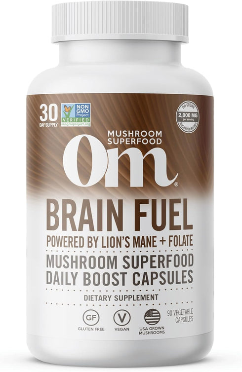 OM Mushroom Superfood Brain Fuel Mushroom Powder Capsules, 90 Count, Lion's Mane & Reishi Blend