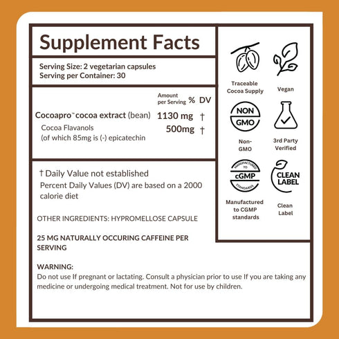 CocoaVia Cardio Health Supplement, 30 Day, 500mg Cocoa Flavanols for Heart Health, Vegan, Dark Chocolate