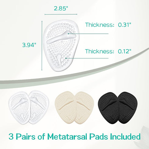 Metatarsal Pads, 3 Pairs Gel Shoe Inserts for Pain Relief and Comfort