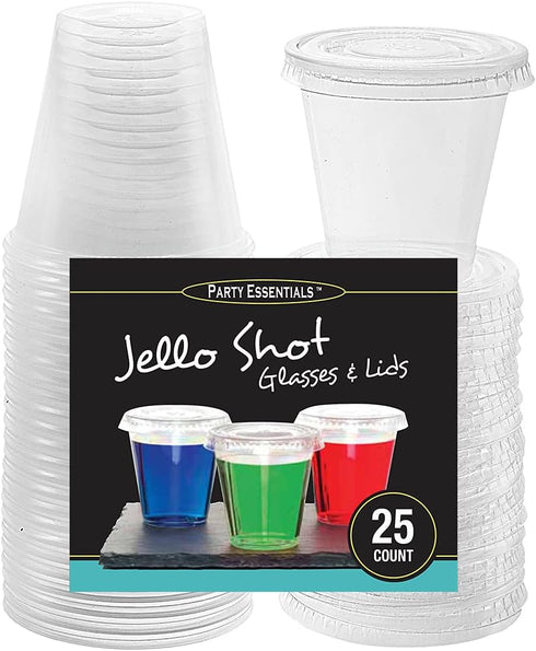 Party Essentials N201312 Squeezable Plastic Gelatin/Jello Shot Glasses, 25 Sets, 2 oz. Clear