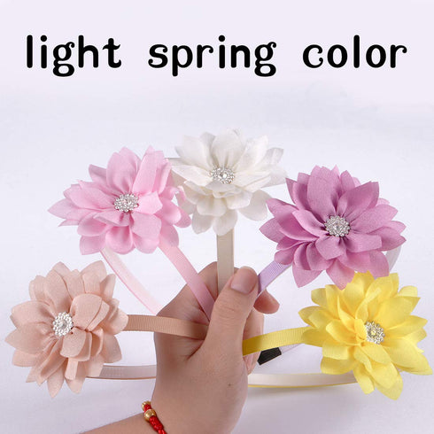 WANYU 10 Pcs Flower Bow Headbands for Girls, Toddler Chiffon Floral Hair Bands, Cute 3.5 Inch Bow Headpiece
