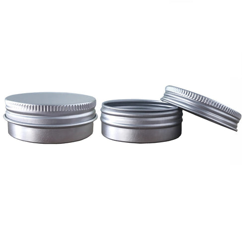 Screw Top Aluminum Tin Jars - Cosmetic Sample Metal Containers, Round Pot for Candle, Lip Balm, 12 Pack (1 OZ)