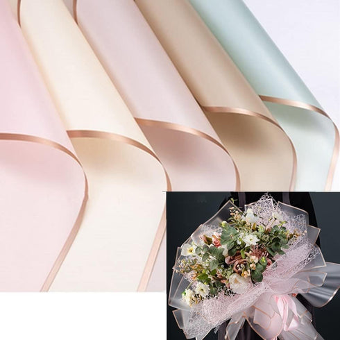 OUKEYI 25 Counts Gold Edge Waterproof Floral Wrapping Paper, Florist Bouquet Supplies, Gift Packaging