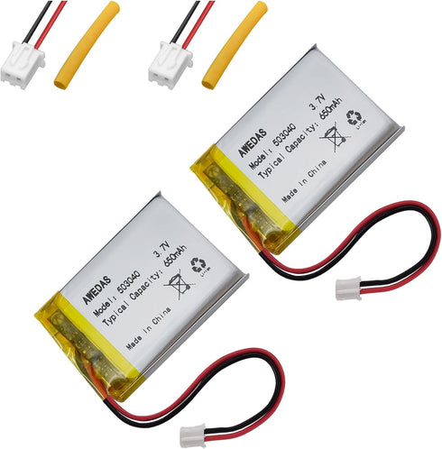(2 Pack) 503040 Battery 3.7v 650mAh Lipo Battery, Compatible Replacement for Multiple Devices with JST Connector