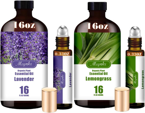 Lavender & Lemongrass Essential Oils Set, 2-Pack 16.33oz (490ml) Each, 100% Pure