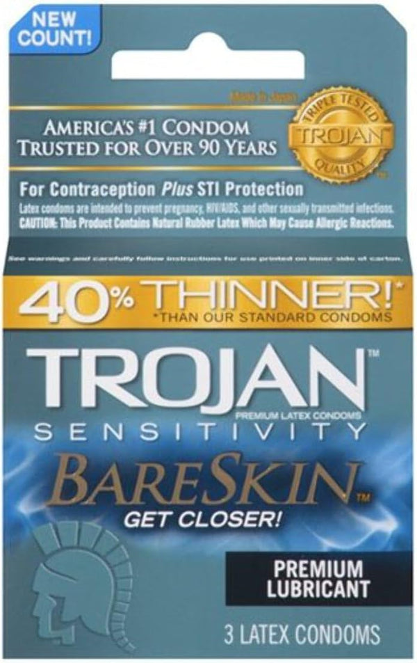 Trojan Sensitivity BareSkin Lubricated Premium Latex Condoms - 3 ct, Pack of 5