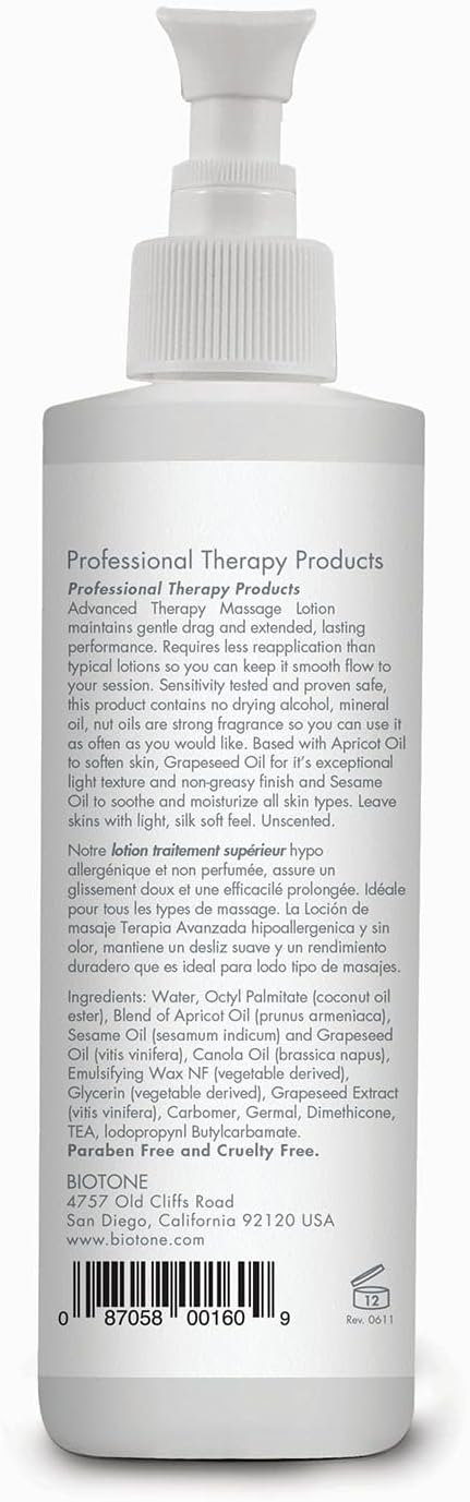 BIOTONE Advanced Therapy Massage Lotion, Hypoallergenic, Fragrance-Free, Non-Greasy Finish, More Glide