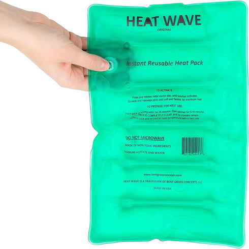 HEAT WAVE Instant Reusable Heat Pack - Medical Grade Large (8x12) for Stiff & Sore Muscles, Hot Pain Relief, Made in USA