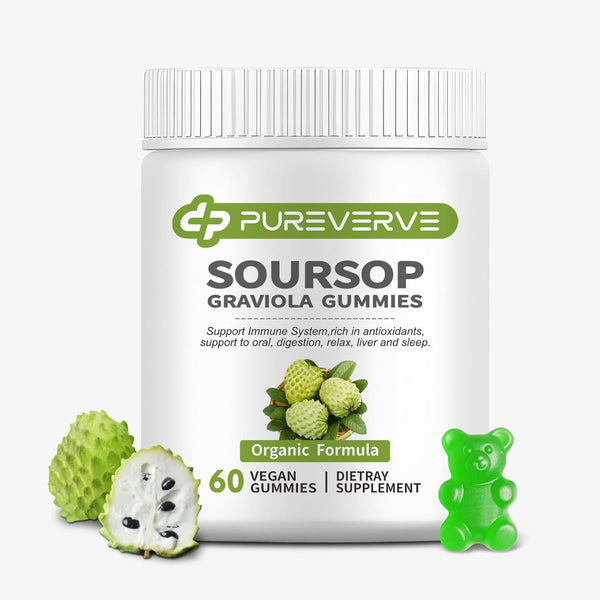 Pureverve Soursop Graviola Gummies, Max Strength Soursop Leaves Extract with Sea Moss &