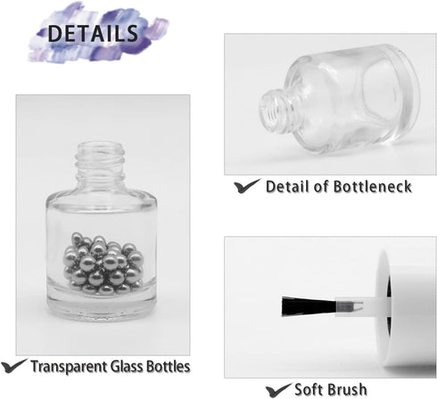 6PCS Empty Nail Polish Bottles with Brush, Refillable DIY Glass Nail Polish Bottles with Funnel & Mixing Balls (10ML,