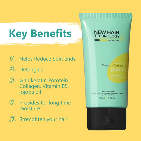 Lightweight Keratin Protein Leave In Conditioner Tube for Dry Damaged Hair, Moisturizing Jojoba Oil