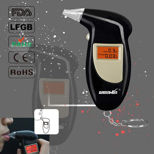 GREENWON Battery Powered Breathalyzer Keychain Digital Alcohol Tester with LCD Display