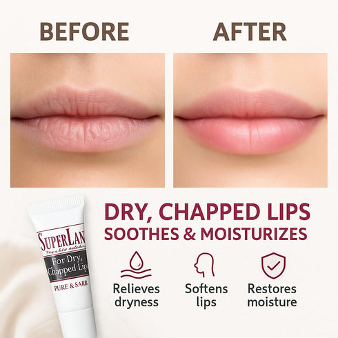 Organic Lanolin Lip Balm - Lip Repair for Hot/Dry Weather, Natural Nipple Cream, Moisturizer for Cracked Lips