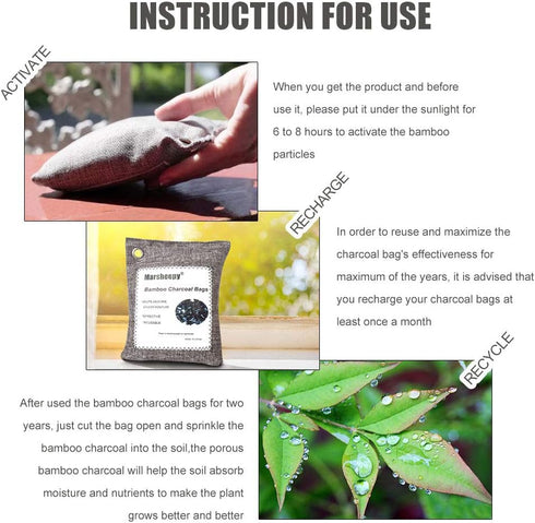 Marsheepy 12 Pack Bamboo Charcoal Shoe Deodorizer Bags - Activated Charcoal Odor Absorber, 150g x 2, 50g x 10