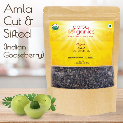 Darsa Organics Amla Berry Cut & Sifted from India, 8 Ounce Resealable Pouch, Rich in Vitamin C & Antioxidants.