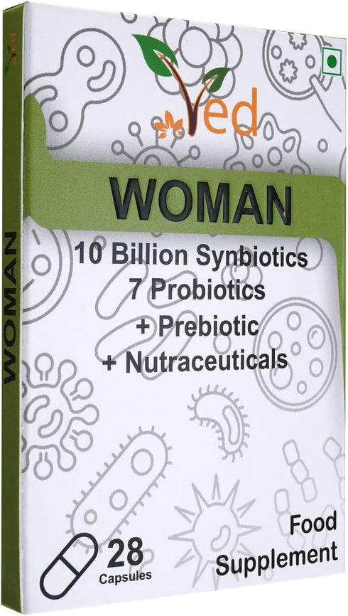 Ved Woman Complex Probiotics and Prebiotics - 10 Billion CFU, 28 Capsules with 20 Live Cultures for Children