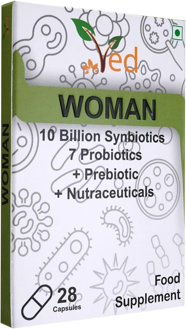 Ved Woman Complex Probiotics and Prebiotics - 10 Billion CFU, 28 Capsules with 20 Live Cultures for Children