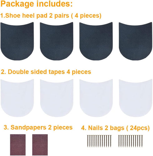 Unikstep 2 Pairs Shoe Heel Pads - Anti Slip Cushion and Protector, Replacement Kit with Nails